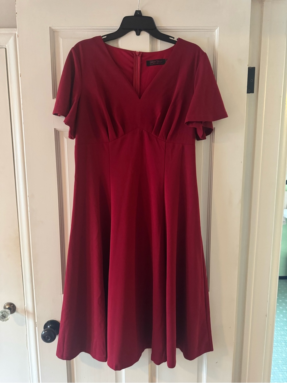 Flattering Wine-Red Midi Fit-and-Flare Dress